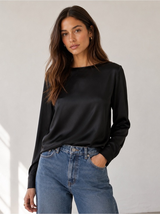 Abercrombie & Fitch Tops - Abercrombie & Fitch Black Satin Long-Sleeve Cowl Back Blouse Top XS